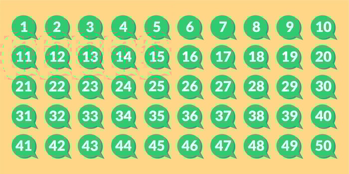 numbers one through fifty with colorful bubbles vector