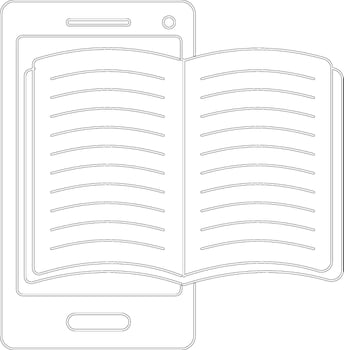 Black line art open book on smartphone. vector