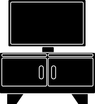 TV table icon in black for furniture concept. vector