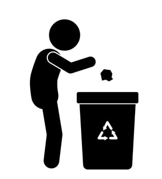 Icon and illustration of a stick figure disposing of trash. vector