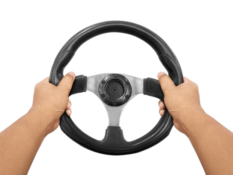 Hands holding steering wheel transparent background png