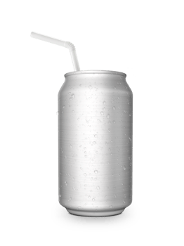 Aluminum can with the ring pull and straw transparent background png
