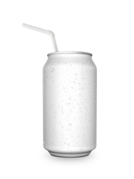 Aluminum can with the ring pull and straw transparent background png