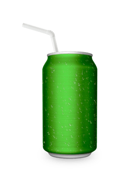 Aluminum can with the ring pull and straw transparent background png