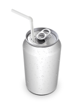 Aluminum can with the ring pull and straw transparent background png