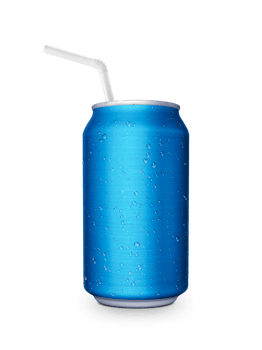 Aluminum can with the ring pull and straw transparent background png