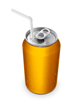 Aluminum can with the ring pull and straw transparent background png