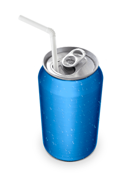 Aluminum can with the ring pull and straw transparent background png