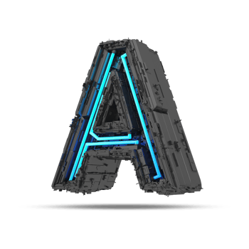 3d spaceship alphabet with neon light effect, 3d rendering png