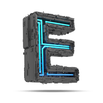 3d spaceship alphabet with neon light effect, 3d rendering png