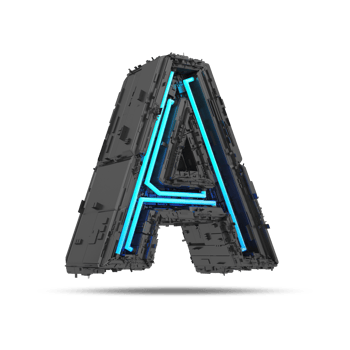 3d spaceship alphabet with neon light effect, 3d rendering png
