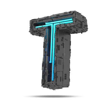 3d spaceship alphabet with neon light effect, 3d rendering png