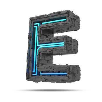 3d spaceship alphabet with neon light effect, 3d rendering png