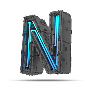 3d spaceship alphabet with neon light effect, 3d rendering png