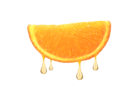 drops of juice falling from orange half, transparent background png