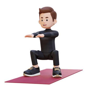 3D Sporty Male Character Mastering Squats in Home Gym png