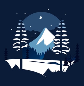 Winter Mountain Forest Landscape Background, Pine Snow Trees Woods Flat Vector Illustration