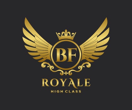Golden Letter BF template logo Luxury gold letter with crown. Monogram alphabet . Beautiful royal initials letter. vector