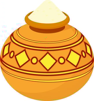 Orange and yellow mud pot full of rice. vector