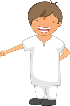 Character of a cheerful boy in white dress. vector