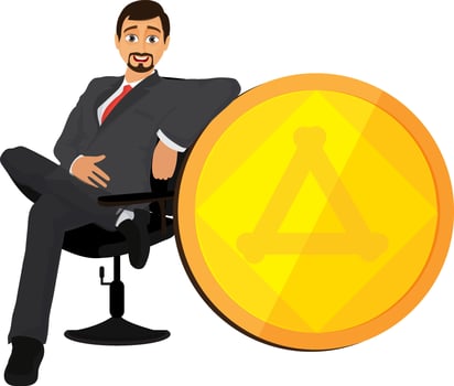 Successful usinessman with gold coin. vector