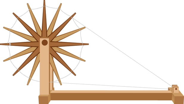 Illustration of wooden spinning wheel. vector