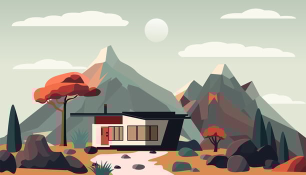 Mountain landscape nature with houese flat illustration vector