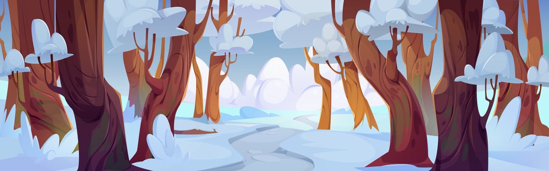Winter snow forest vector landscape. Cold season