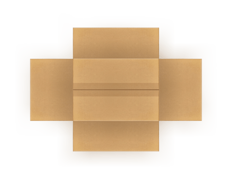 Opened cardboard package box upside down, transparent background png