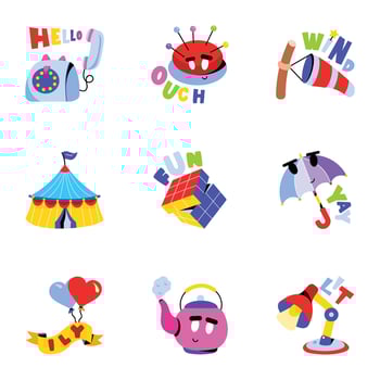 Trendy Pack of Fun Equipment Flat Stickers vector