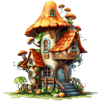 Illustration of a fairy-tale house on a tree with a lot of flowers png
