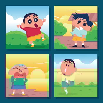 Cute Kids Inspired by Sinchan Social Media Post vector