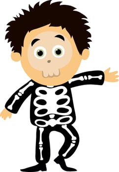 Scary boy in human skeleton outfits for Halloween. vector