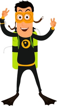 Cartoon character of scuba diver. vector