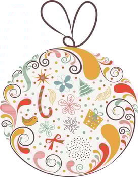 Colorful floral elements and Christmas icon decorated ball. vector