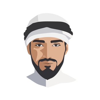 Portrait of Moslem man. Arabian young man wearing turban vector illustration.