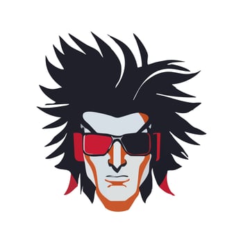 Portrait of Heavy metal vocalist. Rocker vector illustration. Hard rock singer.