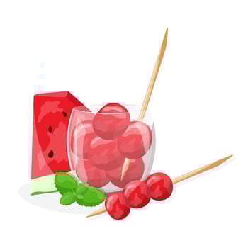 Watermelon. Juicy slices and dessert on a stick, red watermelon vector illustration in flat cartoon style. Summer food concept illustration isolated on white background. watermelon.