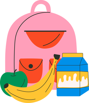 School lunch box, container. Various food. Hand drawn. Isolated elements, design templates. Healthy food concept png