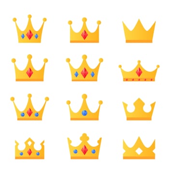 Crown icons, set of flat style illustrations vector