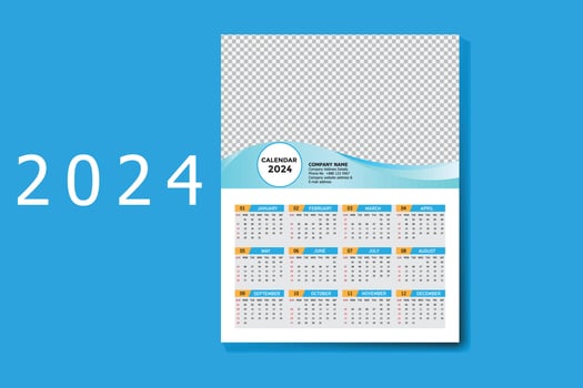 Wall Calendar 2024 Template Design vector