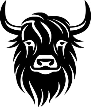Highland Cow - Black and White Isolated Icon - Vector illustration