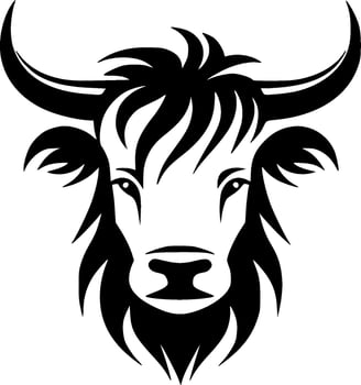 Highland Cow, Black and White Vector illustration