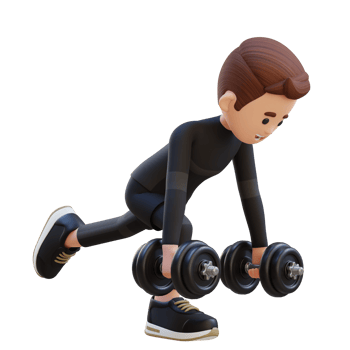 3D Sportsman Character Performing Dumbbell Single Leg Deadlift right png