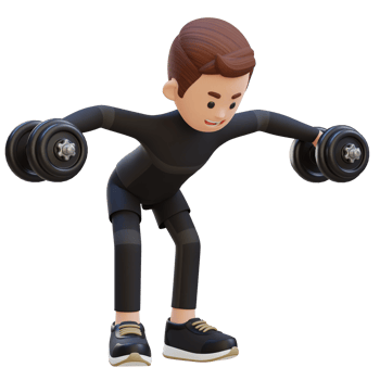 3D Sportsman Character Performing Dumbbell Bent Over Reverse Fly png