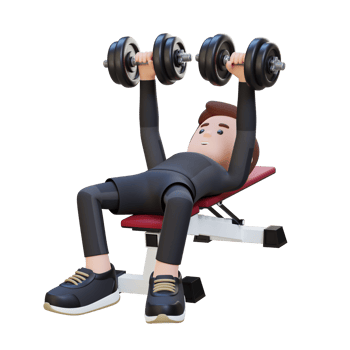 3D Sportsman Character Sculpting Muscular Physique with Dumbbell Bench Press png