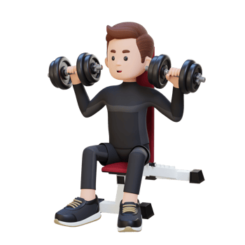 3D Sportsman Character Sculpting Strong Shoulders with Dumbbell Shoulder Bench Press png