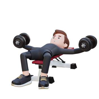 3D Sportsman Character Sculpting Muscular Chest with Dumbbell Bench Chest Fly png