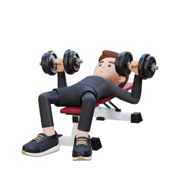 3D Sportsman Character Sculpting Muscular Physique with Dumbbell Bench Press png