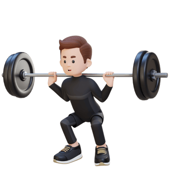 3D Sportsman Character Building Lower Body Strength with Barbell Squat Workout png